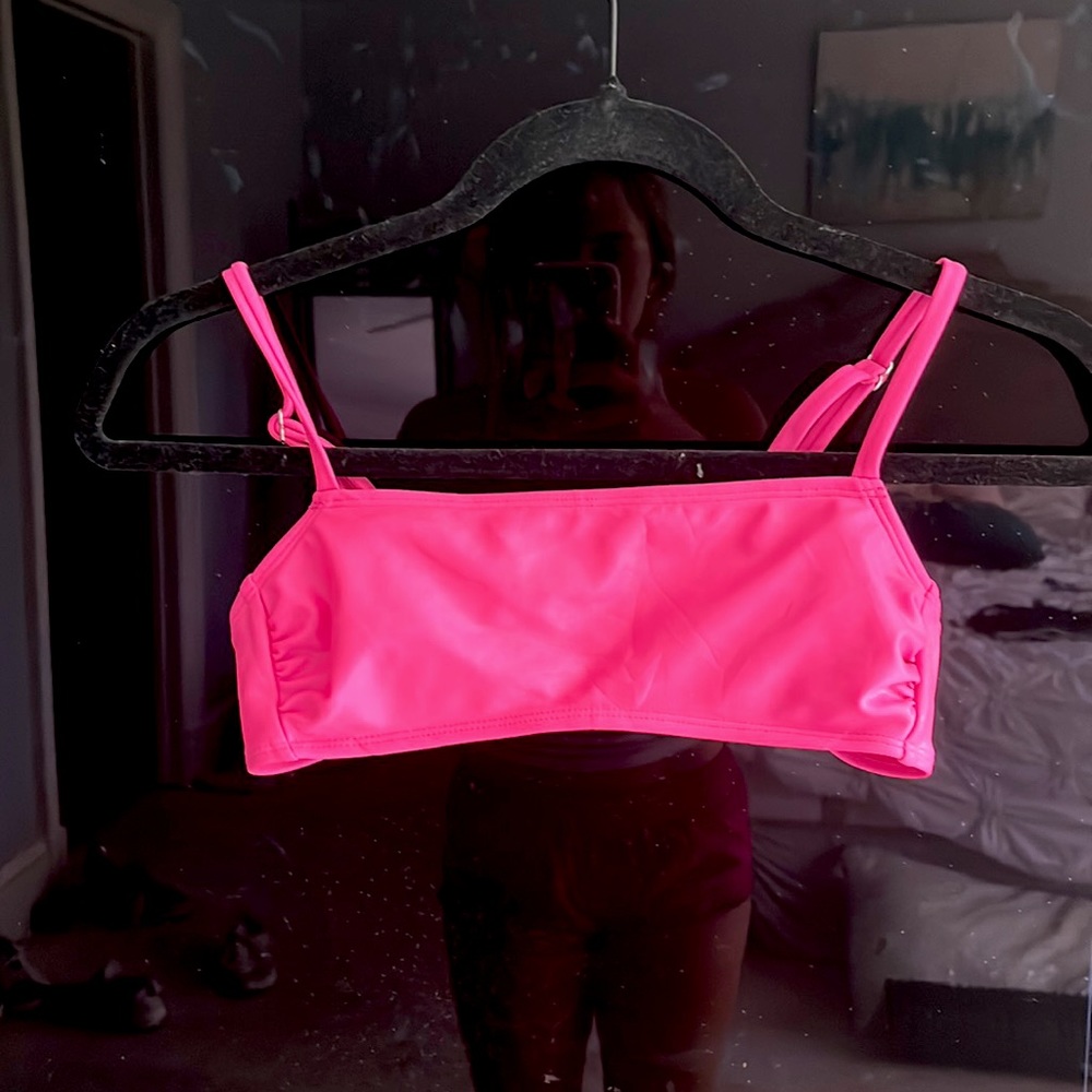 pink shiny swimsuit top